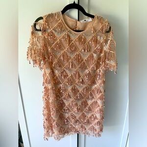 Everyday chic boutique beaded women’s mini dress in blush